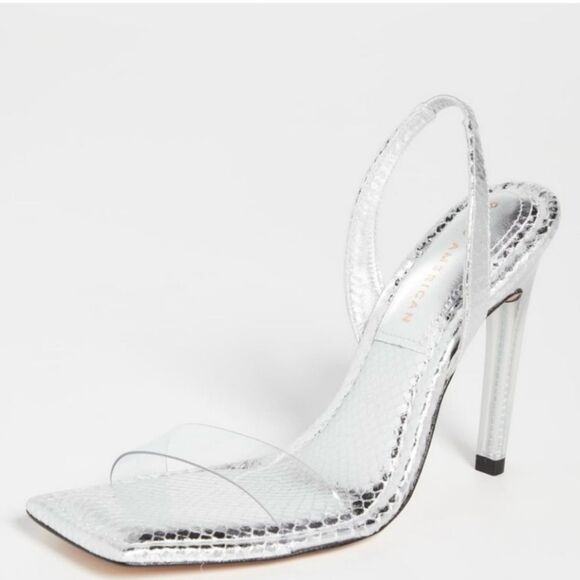 Good American Shoes - Good American silver square toe high heel sandals women's shoe size 9.5